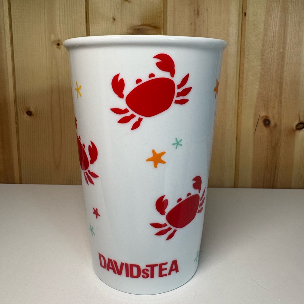 Davids Tea Iconic Ceramic Travel Mug Tumbler 10oz White Crab Crabby DAVIDsTEA